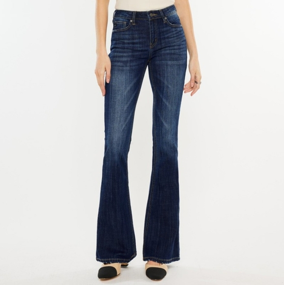 KanCan Flare Mid-Rise Waist Jeans Wide Distressed Classic Slim Fit Denim Pants - Picture 15 of 16